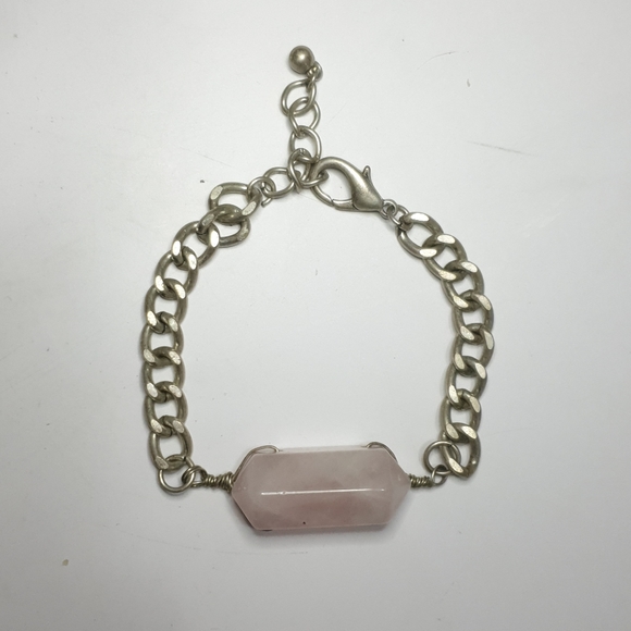 Silver tone chain and Pink quartz braclet - Picture 3 of 8